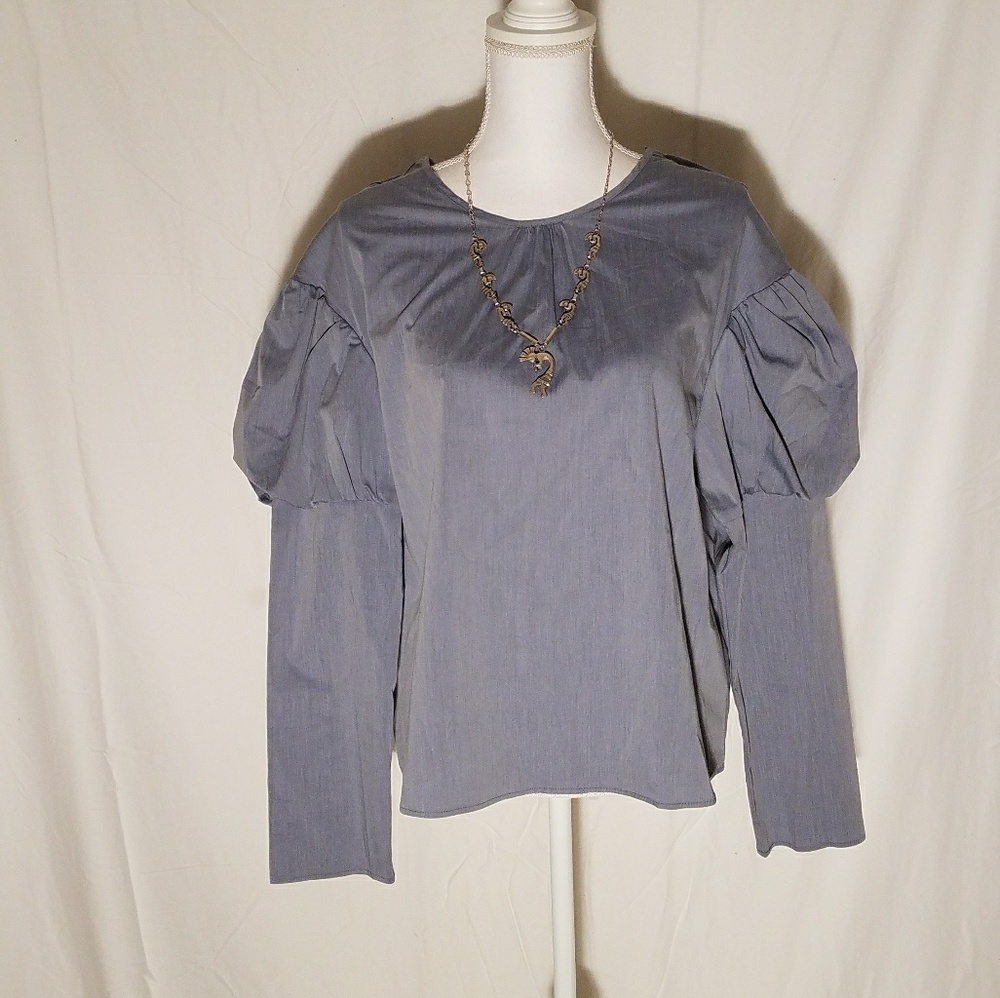 Drew Indigo Puffy Sleeve Blouse Size M NWT
